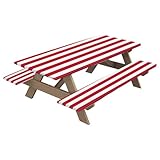 Tischdecke für Picknick-Tisch, wasserdichtes Streifendesign, Tischdecke und Bankbezüge, elastische Passform, Polyester, leichte Tischschutz-Sets für Grillen, Camping