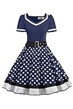 AXOE Damen Swing Kleid Vintage 50er Jahre Polka Dots Festkleid Navy, Gr.40, XL