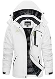 KEFITEVD Skijacke Damen Winddicht Warm Funktionsjacke mit Zip Taschen Fleece Thermojacke Warm Softshelljacke für Snowboarden Weiß XXL