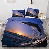 PUOJIEAT Bettwäsche 220x240 Delfin Weich Mikrofaser Bettwäsche-Sets Wendbares Ozean-Motiv Bettbezug mit 2 x Kissenbezug 80x80 cm 3D Bettzeug Set r.2479