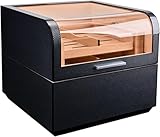 Zigarren-Humidor, Zigarrenetui mit Glasdeckel, Luftbefeuchter und Trennwand, fasst 220 Zigarren, handgefertigte Zigarrenkiste aus Zedernholz, tragbares Reise-Zigarrenetui für Männer