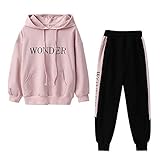 YFPICO Kinder 2tlg Jogginganzug Mädchen Trainingsanzug Outfit-Set(Sweatshirt + Sweathose) Buchstabe Sportanzug Freizeitanzug, Rosa, 134-140 (Herstellergröße 140)