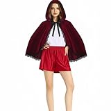 Generisch Rotkäppchen Umhang Damen, Umhang Rot Kurz, Halloween Roter Kapuzenumhang Dreidimensionale Spitze, Fasching Karneval Kostüm Damen für Cosplay Themenparty