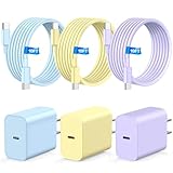CXEVGBN Typ-C-Ladegerät, Schnellladung, 3 m, 20 W, USB-C-Ladeblock, 3 Stück, Typ-C-Ladeblock und Ladekabel, kompatibel mit iPhone 15/16 Pro/Max/Plus, Pad Pro, Samsung (blau/gelb/lila)