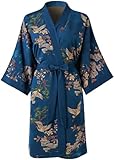 Ledamon Damen Kimono Kurz Robe für Frauen - Pocket Floral Bademantel Nachthemd (Dunkelblau)