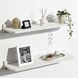 SUMGAR Wandregal Weiß Holz, 2er Set Regal Wand mit 60cm breit, Wandboard Wellenform Design Shelf Wanddeko & Modern Schweberegal Weiss für Wohnzimmer, Schlafzimmer, Badeziimer, Küche & Flur