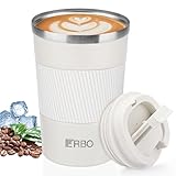 ERBO Kaffeebecher to go, Thermobecher Kaffee to go, 380ml Auslaufsicher Kaffeebecher mit Deckel, Coffee to go Becher, Kaffeebecher to-go Thermo, Thermobecher Edelsthal für Wasser, Tee, Kaffee (Weiß)