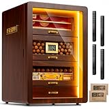 Zigarren-Humidor, Desktop Zigarren Humidor mit digitalem Hygrometer, Luftbefeuchter und Feuchtigkeitspakets.4 Ceder Holz Schubladen, Zigarren Humidor Box kann 200 Zigarren