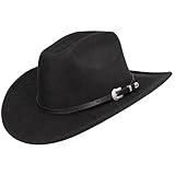 INOGIH Westernhut für Damen und Herren, Cowboy- und Cowgirl-Hut, Fedora Mit Pull-On-Verschluss, Breite Krempe, Schwarzes Design2, MEDIUM
