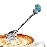 Teelöffel, Retro-Kaffeelöffel | geschnitzte Löffel aus antiker Legierung | dekorativer Kaffeelöffel mit Rohstein, antiker Teelöffel und Geschirr