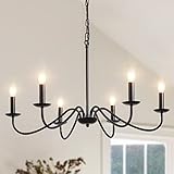 MRHYSWD Kronleuchter Schwarz, 6 Flammig Kronleuchter Vintage Pendelleuchte Antik Kronleuchter Wohnzimmer Schlafzimmer Küche Flur, Industrielle Deckenleuchte mit E14 Fassung-Ohne Leuchtmittel