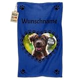 PR Print Royal Personalisiertes Hundehandtuch mit Foto & Name selbst gestalten - Pfoten-Herz - Pfotentuch für Hunde, Haustier-Handtuch | Fotohandtuch, 50 x 30 cm blau