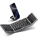 Vobafe Bluetooth Faltbare Tastatur mit Touchpad Kabellose Klappbare, Tragbare Mini Tastatur mit 3 Bluetooth-Kanälen für iOS, Android, Windows, Laptop PC Tablet, QWERTZ Layout, Grau