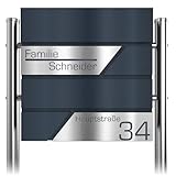 Graviers Design Briefkasten in Anthrazit RAL 7016 mit Standfuß freistehend - Postkasten Edelstahl Schild personalisiert - Briefbox mit Schloss Moderner Standbriefkasten Zeitungsfach