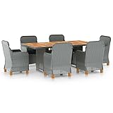 Hoodmeel 7-TLG Essgruppe Garten, Sitzgruppe Garten, Sitzecke Balkon, Balkon Sitzecke, Balkon Tisch Und Stühle, mit Auflagen Poly Rattan Hellgrau