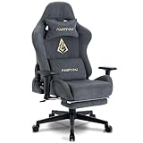 Andyou Gaming Stuhl, Ergonomischer Gaming Stuhl mit Fußstütze, Atmungsaktiver PC Stuhl mit verstellbare Lendenkissen, Kopfkissen und Armlehnen, 150 kg Belastbarkeit Drehsessel, Grau