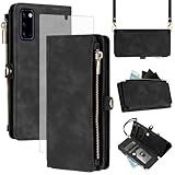 Asuwish Handyhülle für Samsung Galaxy Note 20 5G Hülle mit Band und Folie Schutzfolie RFID Kartenfach Klappbar Leder Blumen Geldbörse Ständer Note20 Wallet Handy Hüllen Schutzhülle Phone Case Schwarz