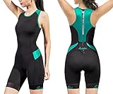 Santic Triathlonanzug für Damen, Einteiler, ärmellos, Tri-Anzug, gepolstert, schnelltrocknend, Abnehmen, für Laufen, Schwimmen, Radfahren, Schwarz-Grün, XS