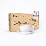 MUVELL 6x Milchkaffeetassen | Weiß | Italian Style | dickwandig & schwer | spülmaschinenfest | Caffé Latte Set mit Untertassen - Geschenkset