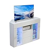 Dripex TV Eckschrank Eckkommode Lowboard mit LED Beleuchtung Fernsehrisch 100x68x40 cm (Weiß)