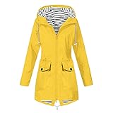 Lemoiitea Damen Einfarbige Regenjacke, wasserdicht, mit Kapuze, leicht, winddicht, Outdoormantel, Übergangsjacke, Windbreaker für Wandern, Wandern, Camping, Laufen, Radfahren, gelb, L
