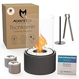 Monster24 Einzigartiger Tischkamin | Tischfeuer mit Deko Steinen und 2 Brennkammern für unendliche Brenndauer | Bio Ethanol Kamin Indoor & Outdoor | Balkon Deko | EN 16647:2015 Zertifiziert