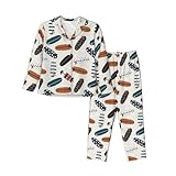 Damen-Pyjama-Set mit Taschen – Sommer-Surf-Boards, bequem, lang, 2-teiliges Schlafanzug-Set für Damen, Schwarz, L