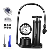 JUMPLAWN Mini Fußpumpe Hochdruck Fahrradreifenpumpe mit Manometer und Reparaturset Zubehör Unterseite Zufällig Kompakt und Vielseitig Einsetzbar