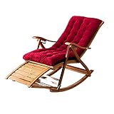 TMKDNNKG Bambus-Liegestuhl, faltbar, mit Kopfstütze, 6-Fach verstellbar, Schaukelstuhl für ältere Menschen, für Balkon und Garten, maximale Belastung 300 kg, mit Kissen (Farbe: D)