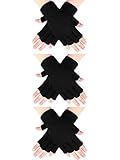 SATINIOR 3 Paar Halb Fingerhandschuhe Winter Fingerlose Handschuhe Strickhandschuhe für Männer Frauen (Schwarz)