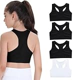 FUIPVGI 4 Stück Mädchen Bustier Sport BH Bustier Baumwolle, Ohne Bügel Bralette Bustier Mädchen, Trainings-BH für Mädchen 8-14 Jahre Cami Crop Top Sport BHS (3Schwarz, 1Weiß)
