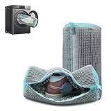 2 x Shoes Wash Bag Trainers, Shoe Wash Bag, Laundry Net with 360° Chenille Cleaning Fluff, Reusable Laundry Bag Shoes, All Shoe Types and Sizes, Protects Both Shoes and Washing Machine (Grey)