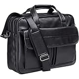 seyfocnia Kuriertasche, Reisetasche, Aktentasche, Leder, handgefertigt, Laptoptasche, Schwarz , 17.3 inches