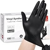 Schneider Schwarze Vinyl-Untersuchungshandschuhe, Latexfrei, puderfrei, Einweghandschuhe, für medizinische Untersuchung, Reinigungsmittel und Lebensmittelservice, 1 Box mit 100 Handschuhen (groß)