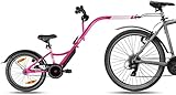 Prometheus Fahrradanhänger Kinder Trailerbike Fahrrad Tandemanhänger Nachläufer 18 Zoll ab 5-10 Jahre Rosa Lila