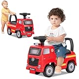 DREAMADE Feuerwehrauto zum Fahren, Mercedes-Benz Kinder Rutschauto mit Scheinwerfern, Hupe & Musik, Rutschfahrzeug für Kinder ab 2 Jahren, belastbar bis 23kg