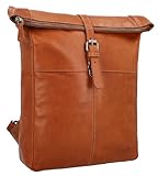 Gusti Rucksack Leder - Valja Damen und Herren Rolltop Laptop Rucksack Braun mit Geheimfach & Steckschloß, Reißverschluss, 9L