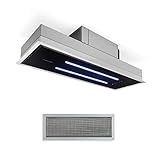 Klarstein High Line Deckenhaube - Einbau, 90 cm, 410 m3/h, Umluft und Abluft, 3 Stufen, LED, Fernbedienung & Aktivkohlefilter, Dunstabzugshaube, Unterbauhaube, Edelstahl/schwarzes Glas