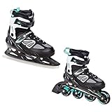 Inlineskates Inliner Raven Advance verstellbar optional als 2in1 Inlineskates/Schlittschuhe (Black/Mint mit Kufen, 35-39(23-25,5cm))