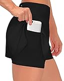 Shorts Damen Sommer Kurze Hosen Damen 2 in 1 Laufshorts Sport Running Shorts Fitness Sporthose Yoga Jogging Beiläufige Elastisch Schnelltrocknende (AA Schwarz, S)