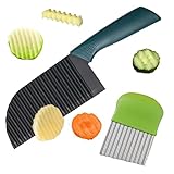 lafomukea 2 Stück Kartoffelschneider, Wellenschneider, Crinkle Cutter, Wellenmesser für Gemüse, Riffelmesser für Pommes, Professionelles Edelstahl Crinkle Chip Cutter für Erwachsene und Kinder