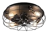 Reality Leuchten Deckenleuchten Ventilator Trondheim R61095032, Metall Schwarz matt, exkl. 4x E27, Fernbedienung, Timer, 3 Stufen Ventilator