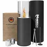 Monster24 Bio-Ethanol Standkamin, rund, freistehend, 80 x 26 x 26 cm, Ethanol Kaminofen für Indoor & Outdoor, schönes Flammenspiel, DIN EN 16647 Zertifiziert, ideal als Terrassenkamin und Bodenkamin