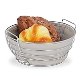 Relaxdays Brotkorb Metall, mit entnehmbarem Stoffeinsatz, rund, Frühstückskorb für Brot & Brötchen, Ø 23 cm, grau