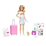 BARBIE Malibu - Koffer, Rucksack, Hündchen und mehr als 10 Accessoires für fantasievolles Spielen, inklusive süßem Reise-Outfit und thematisch passenden Accessoires, ab 3 Jahren, HJY18