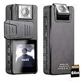 Hoestr Body Camera 3000 mAh, 1296P Body Cam mit IR Nachtsicht, 180° Drehbarem Objektiv und 2 Stabilen Clips, 64 GB Bodycam Körperkamera, Ideal für die Lieferung von Polizeifahrrädern Hause