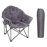LET'S CAMP Übergroßer Campingstuhl Moonchair Faltbar Untertasse Plüsch Klappstuhl Angelstuhl Campingsessel bis 150kg mit Kühltasche für Outdoor Indoor