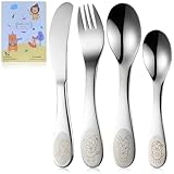 HI NATURE™ Kinderbesteck Edelstahl Set – 4-teiliges Kinderbesteck-Set für Kleinkinder – Besteck Kinder Edelstahl Rostfrei – Perfekt als Esslernbesteck mit Kinderlöffel & Kindergabel edelstahl