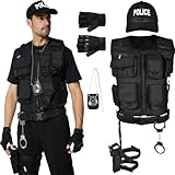 Ulikey SWAT Kostüm Weste, SWAT Weste Herren, Polizei Kostüm Herren für Erwachsene, Security Kostüm mit Einsatzweste, Basecap, Pistolenholster, Gürtel für Cosplay Halloween Karneval Fiesta Disfraces
