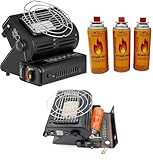 SMH LINE® Camping Heizstrahler 2in1 Gasheizung + 3 Gaskartuschen 1,3KW Gasstrahler Keramik Camping Heizung Zelt Heizung Gaskartuschen im Set